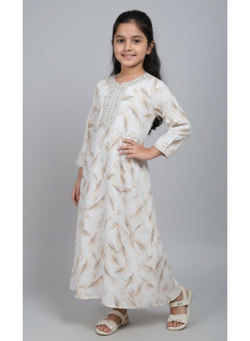 HANA & SARA Girls Arabic Digital Print Jalabiya – Pastel Floral Festive Viscose Blended Comfort Dress - Image 4
